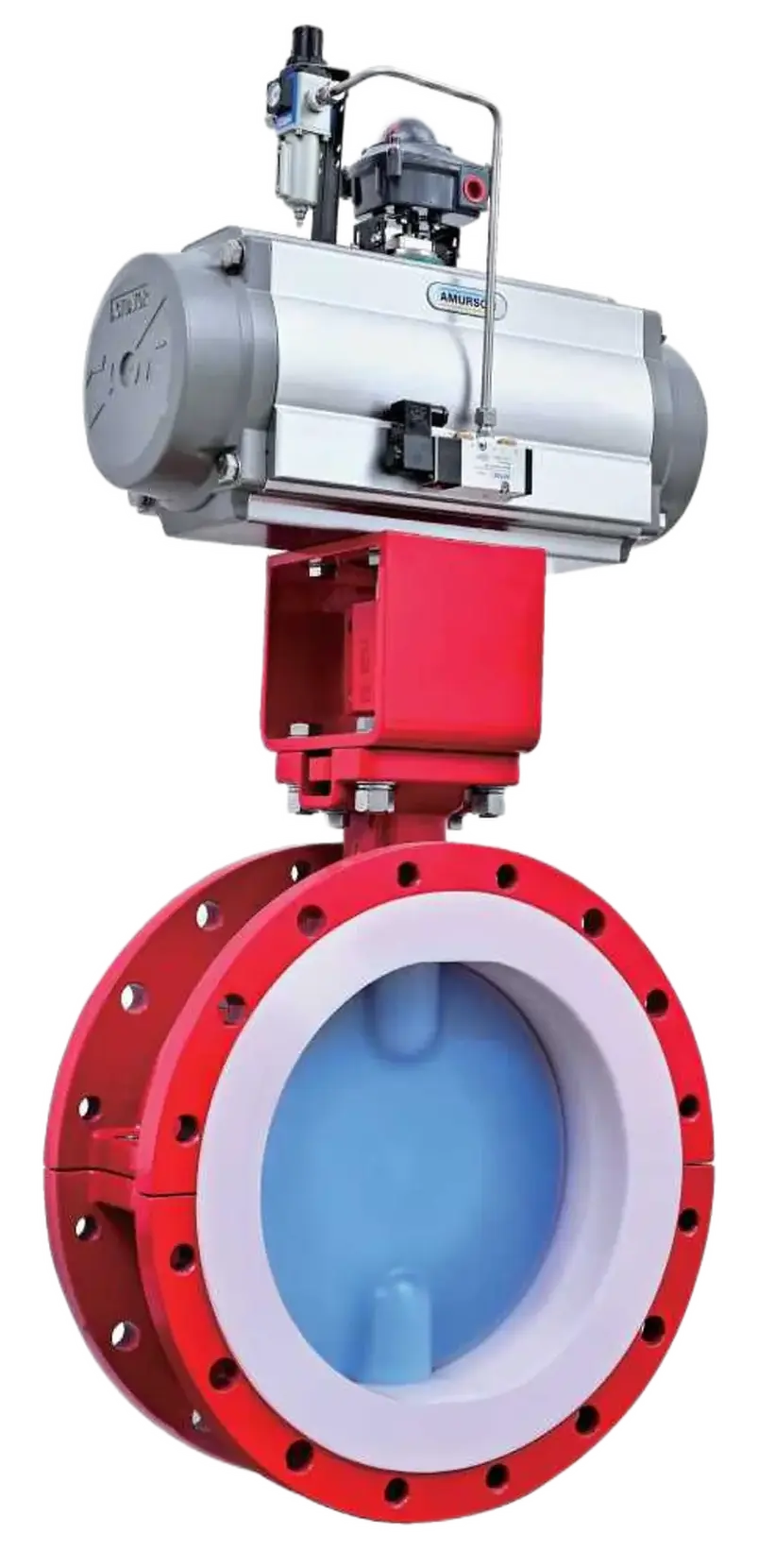 Lined butterfly valve displayed in the Italian engineering section